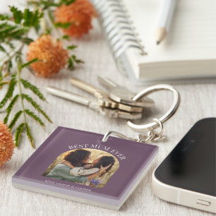 Purple elegant arch photo typography best mum key ring