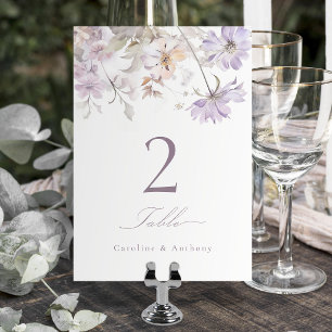 Purple Elegant Botanical Floral Boho Wedding Table Number