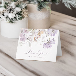 Purple Elegant Botanical Floral Boho Wedding Thank You Card
