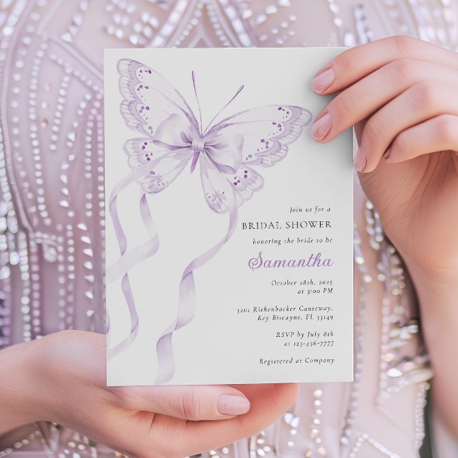 Purple Elegant Butterfly Bridal Shower Invitation (Creator Uploaded)