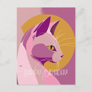 Purple Elegant Cat Birthday Postcard