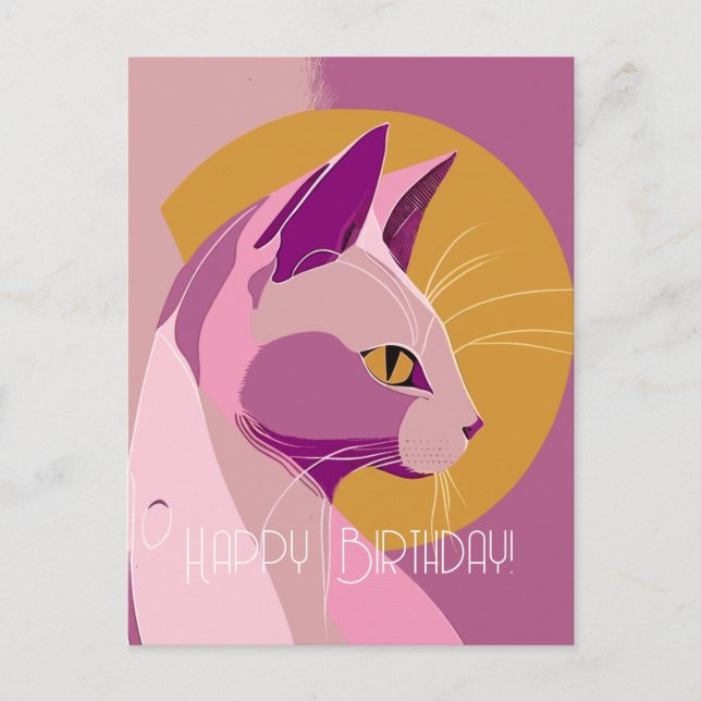 Purple Elegant Cat Birthday Postcard (Front)