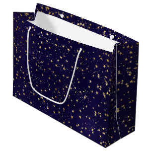 Purple Elegant Celestial Starry Gold Stars Design Large Gift Bag