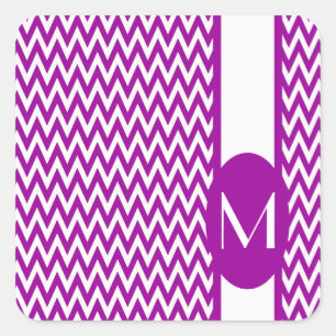 Purple Elegant Chevron Design with monogram Square Sticker