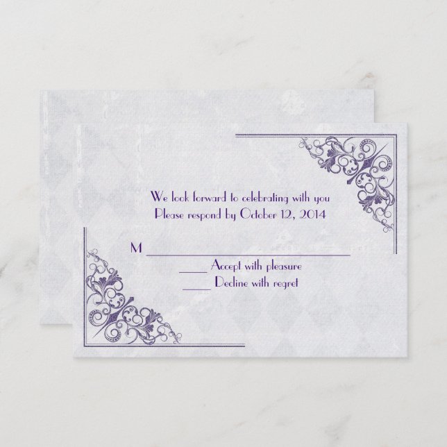 purple elegant corner design RSVP Invitation (Front/Back)