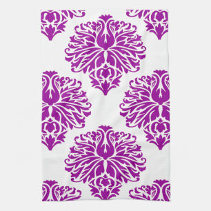 Purple Elegant Damask Tea Towel
