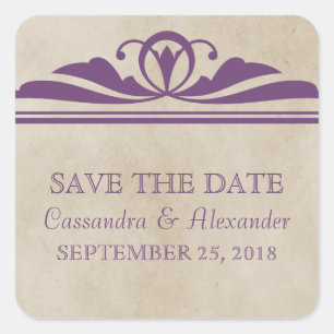 Purple Elegant Deco Save the Date Stickers