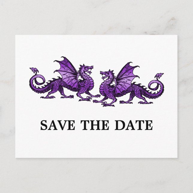 Purple Elegant Dragons Save the Date Postcard (Front)