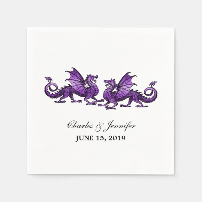 Purple Elegant Dragons Wedding Paper Napkins (Front)