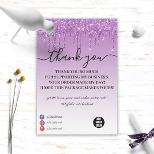 Purple Elegant Dripping Glitter Business Thank You Card