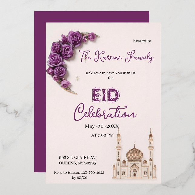 Purple Elegant Eid Celebration  Party Invitation (Front/Back)