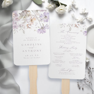 Purple Elegant Floral Boho Wedding Programs Hand Fan