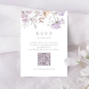Purple Elegant Floral Boho Wedding QR Code RSVP Card