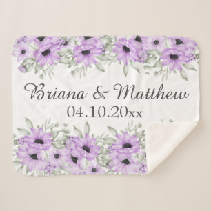 Purple Elegant Floral Bridal Shower Gift Sherpa Blanket