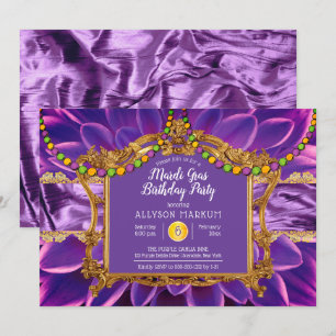 Purple Elegant Floral Mardi Gras Birthday Party Invitation