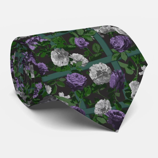 Purple Elegant Floral Roses   Tie (Rolled)