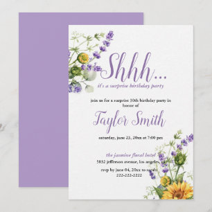 Purple elegant Floral Surprise Party Invite