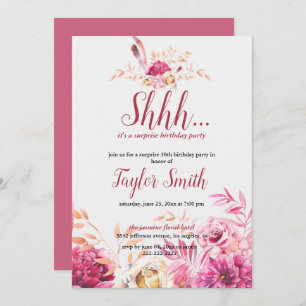 Purple elegant Floral Surprise Party Invite