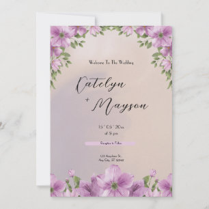 Purple Elegant Floral Watercolor Wedding Invitation