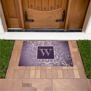Purple Elegant Flourish Monogram Doormat