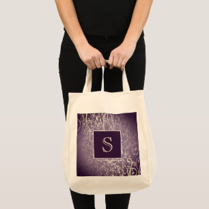 Purple Elegant Flourish Monogram Tote Bag