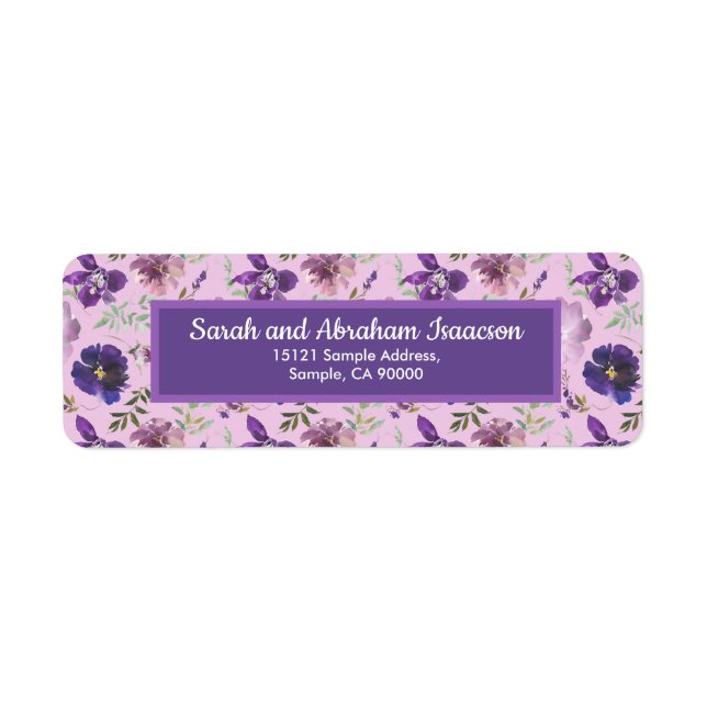 Purple Elegant Flowers Return Address Labels (Front)