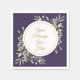 Purple Elegant Gold Script Greenery Napkin