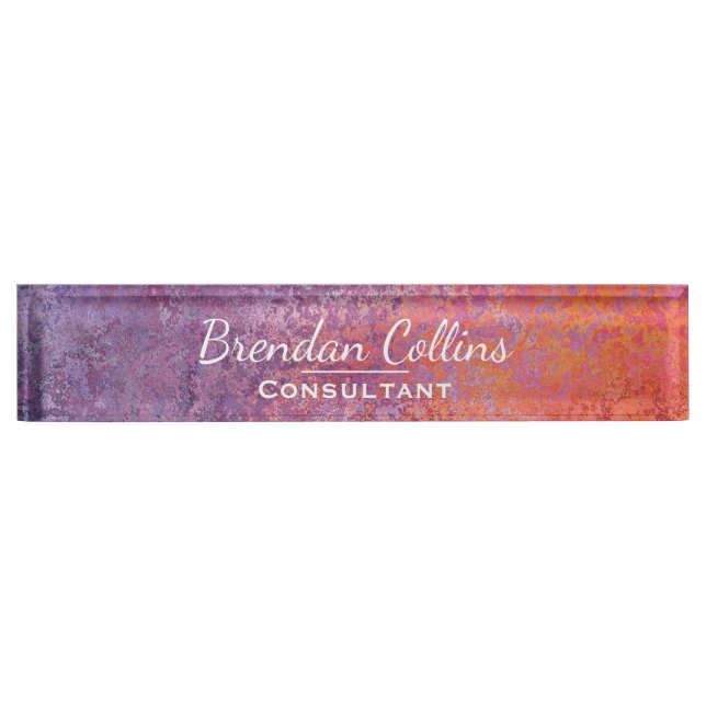 Purple Elegant Grunge Metal Texture Custom Nameplate (Front)