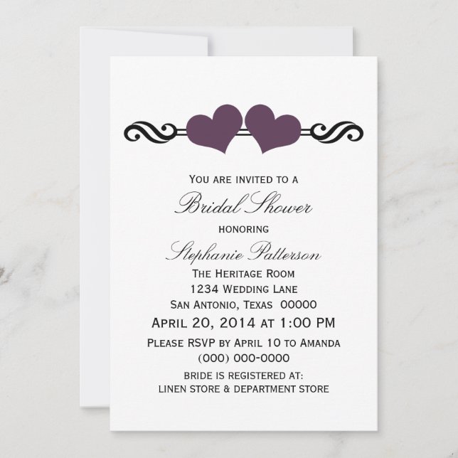 Purple Elegant Hearts Bridal Shower Invite (Front)