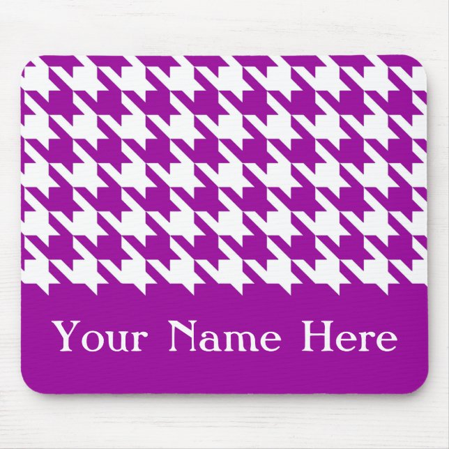Purple Elegant Houndstooth with custom name Mouse Mat (Front)
