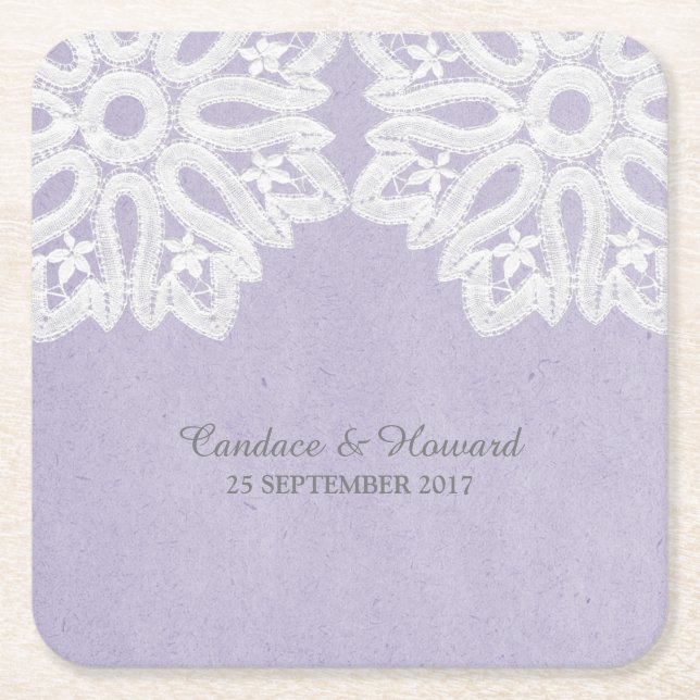 Purple Elegant Lace Paper Coasters (Front)
