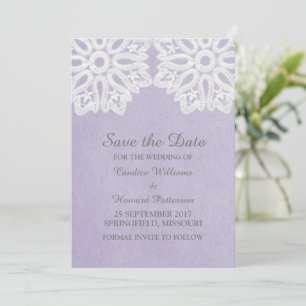 Purple Elegant Lace Save the Date Invite