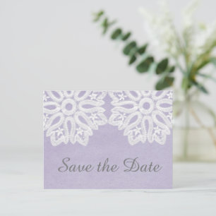 Purple Elegant Lace Save the Date Postcard