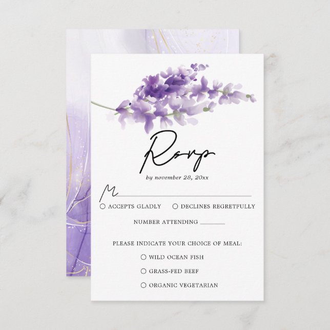 Purple Elegant Lavender Wedding RSVP Card (Front/Back)