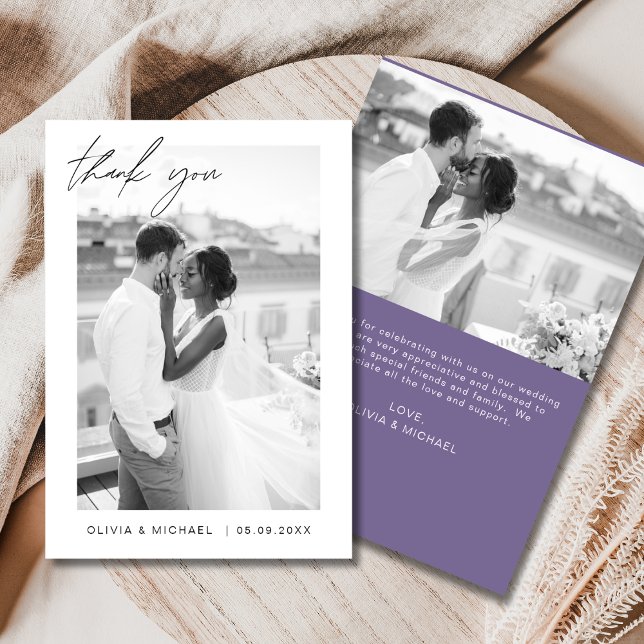 Purple Elegant Minimalist Wedding Thank You Card (Creator Uploaded)