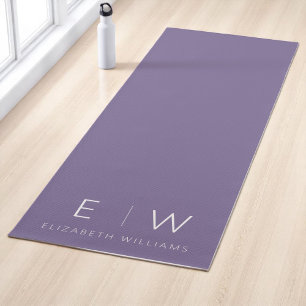 Purple Elegant Modern Minimalist Monogram Name Yoga Mat
