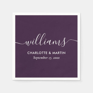 Purple Elegant Modern Script Wedding Napkin