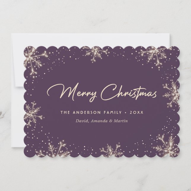 Purple Elegant Modern Snowflake Christmas Card (Front)