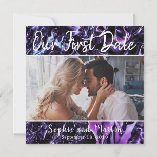 Purple Elegant Our First Date Photo Couple Card