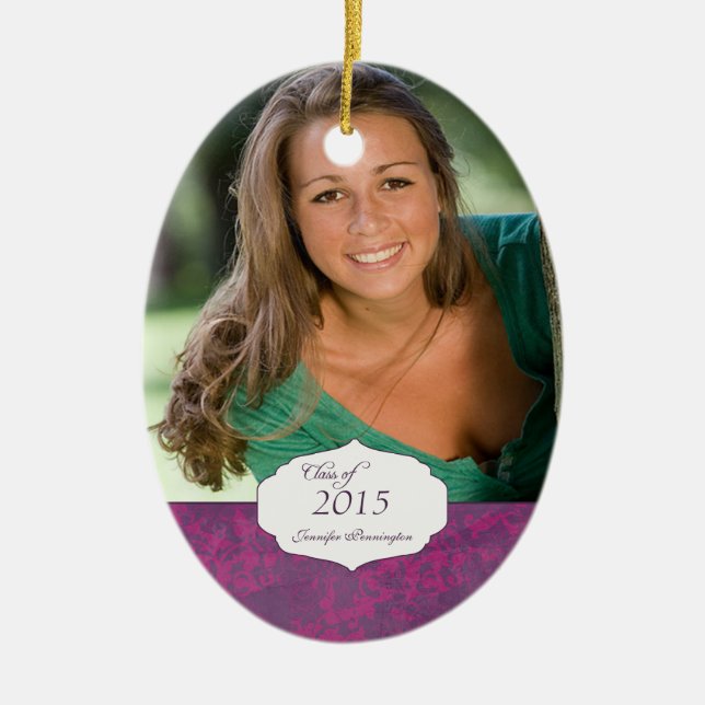 Purple elegant pattern graduation photo ornament (Front)