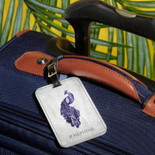 Purple Elegant Peacock Luggage Tag