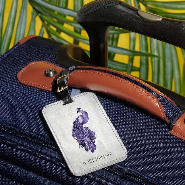 Purple Elegant Peacock Luggage Tag (Front Insitu 1)