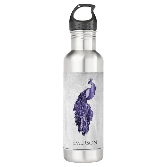 Purple Elegant Peacock Personalised 710 Ml Water Bottle (Front)