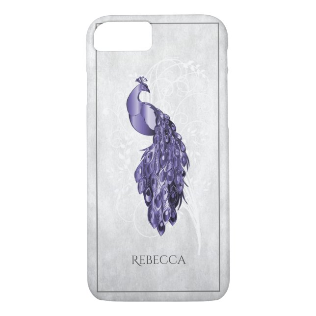 Purple Elegant Peacock Personalised Case-Mate iPhone Case (Back)