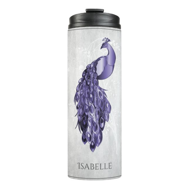 Purple Elegant Peacock Personalised Thermal Tumbler (Front)