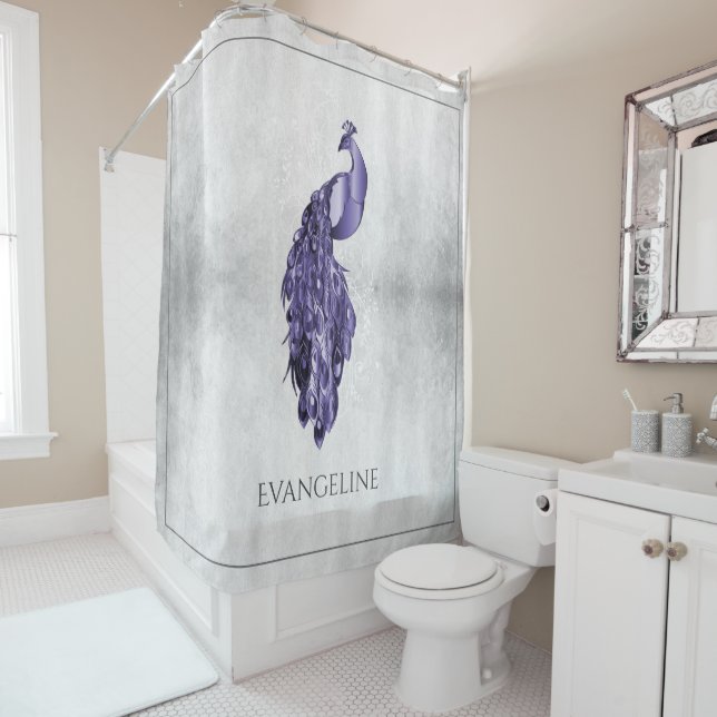 Purple Elegant Peacock Shower Curtain (In Situ)