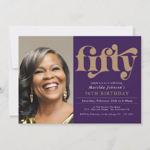 Purple Elegant Photo 50th Birthday  Invitation