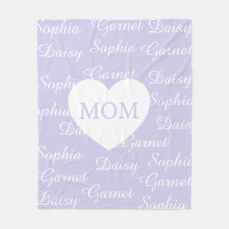 Purple Elegant Script Family Names Monogram Heart Fleece Blanket