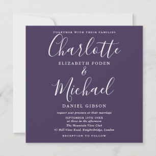 Purple Elegant Script Minimalist Wedding Invitation