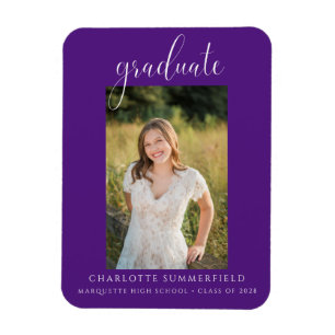 Purple Elegant Script Photo Graduation Magnet